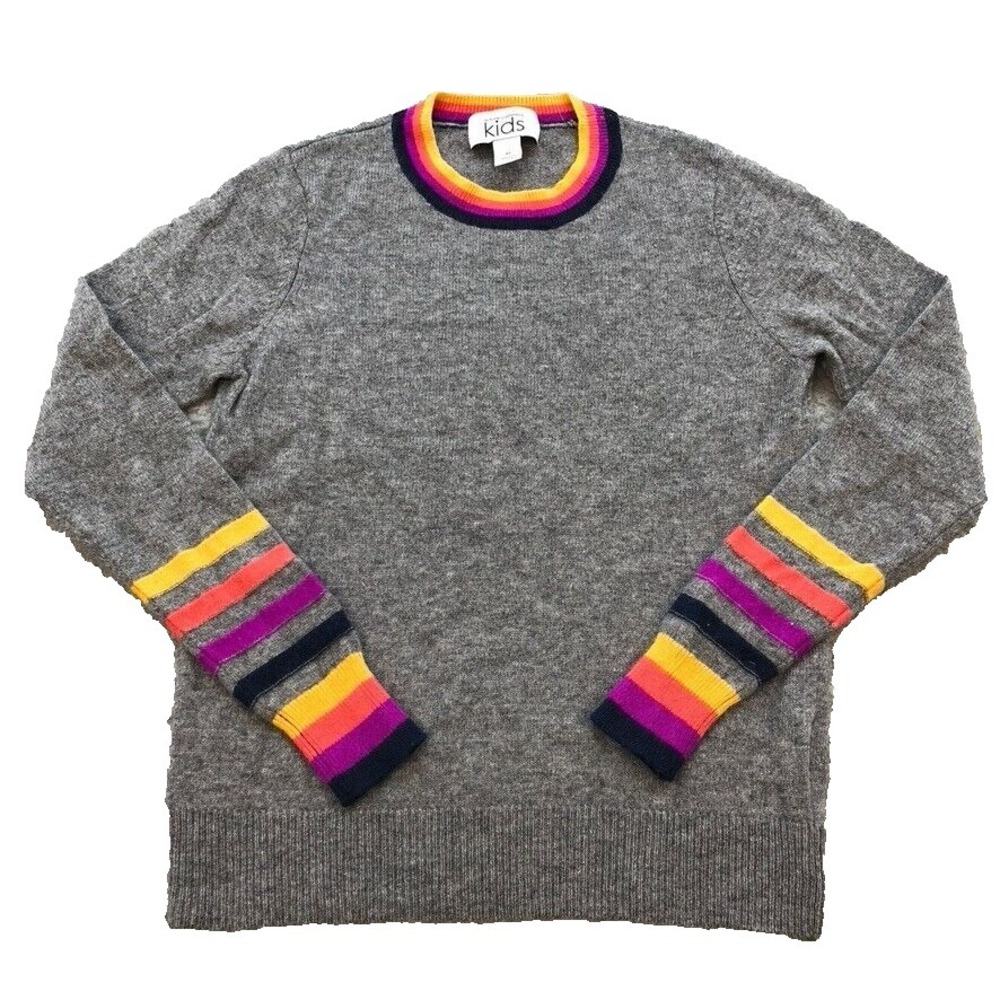 Autumn Cashmere Wool Sweater Jumper Girls 10 Gray Rainbow Pullover School
